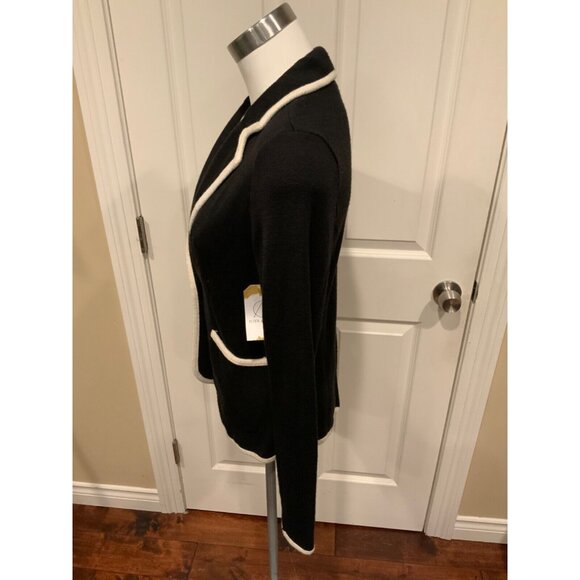 Moth Black Knit Single Button Closure W/ White Trim, Size Medium - Picture 5 of 8